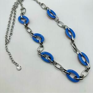 Talbots Reversible Necklace Business Casual Brown Blue Oval Links Long Classic